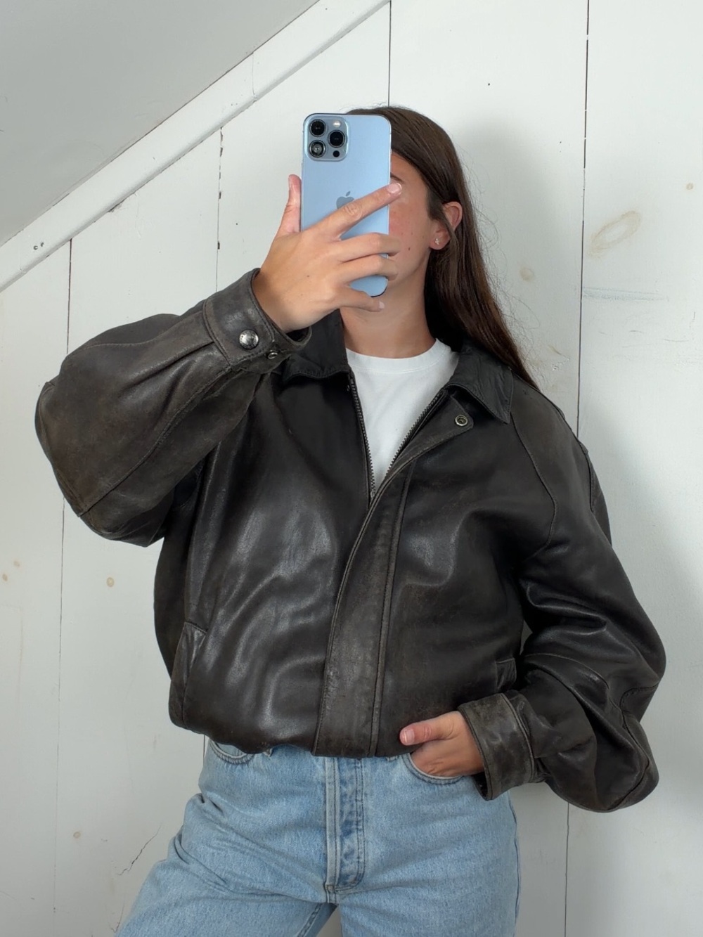 Vintage Claiborne Brown Genuine Lambskin Leather Bomber Jacket Men’s Large 90s